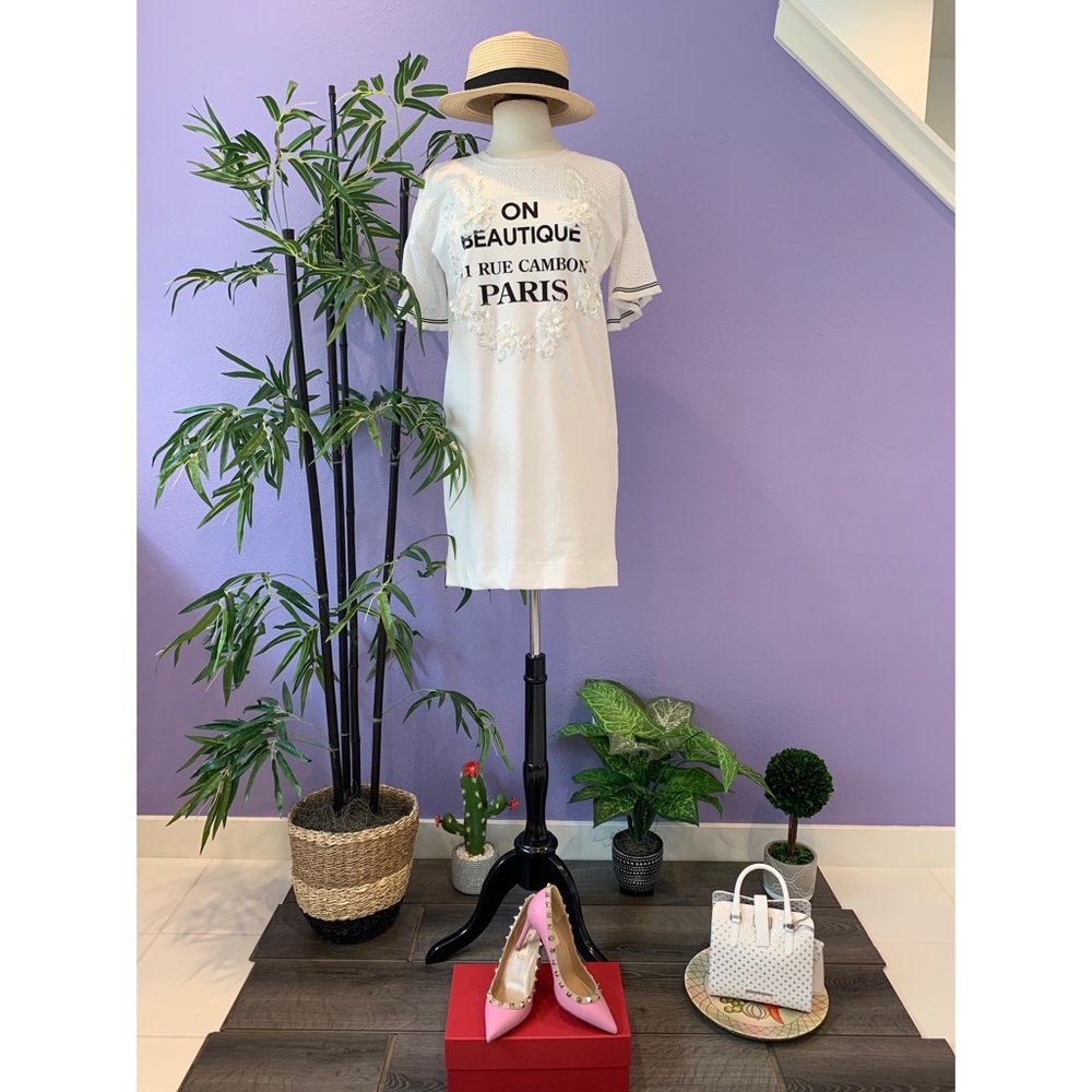 Embellished Logo Knit Tshirt Dress